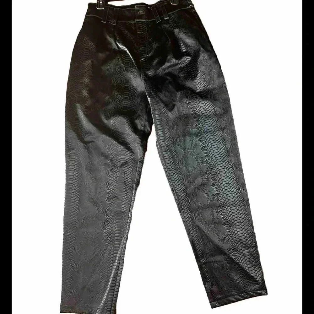 Topshop Faux Leather Black Snake Print Pants‎ Size 8